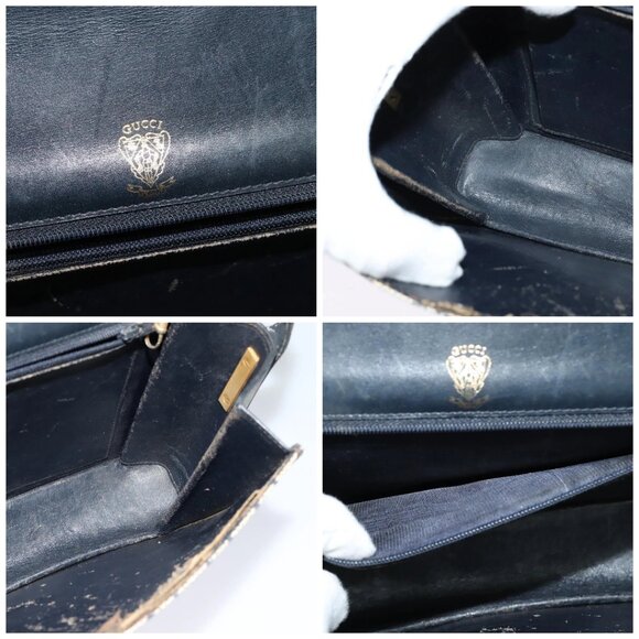GUCCI GG Supreme Sherry Line Shoulder Bag PVC Navy Gold Red Auth - Picture 15 of 16